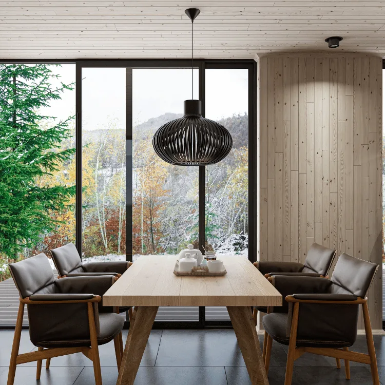Dining room with floor-to-ceiling multi-slide doors